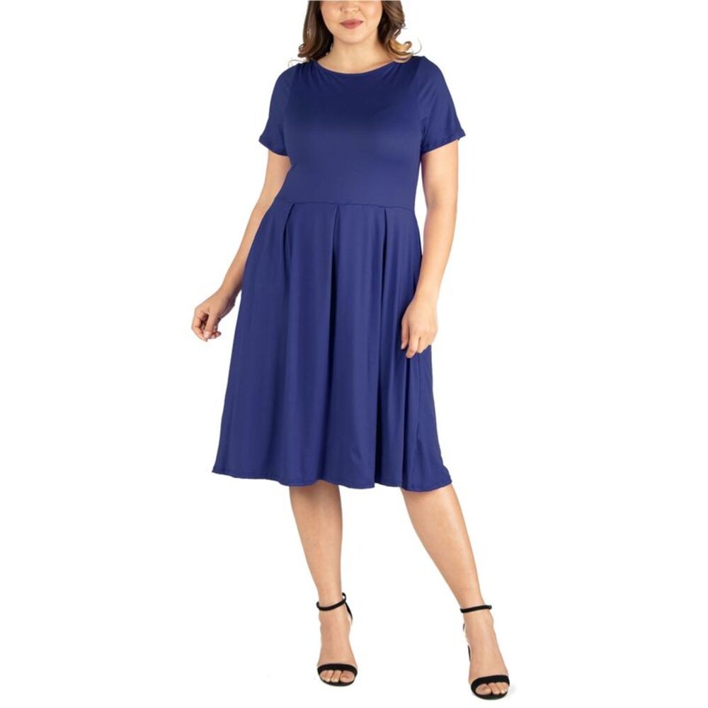 24seven Womens Plus Size Solid Pleated Midi Dress, NWT